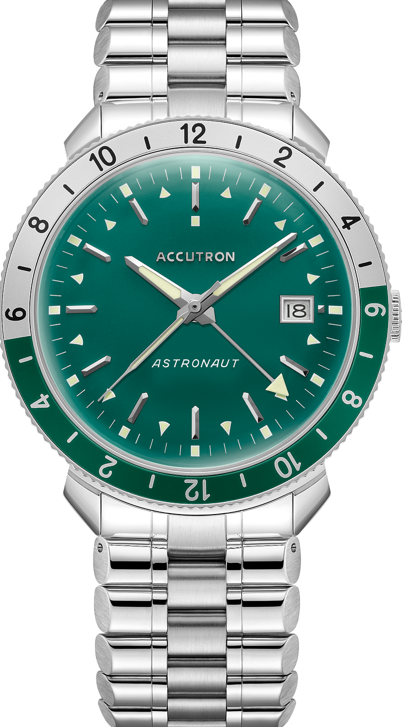 萬年鐘錶 - BULOVA 寶路華 Accutron Calibre 9058 GMT 綠色晝夜顯示錶圈自動機械男錶 26B205 錶徑 41MM