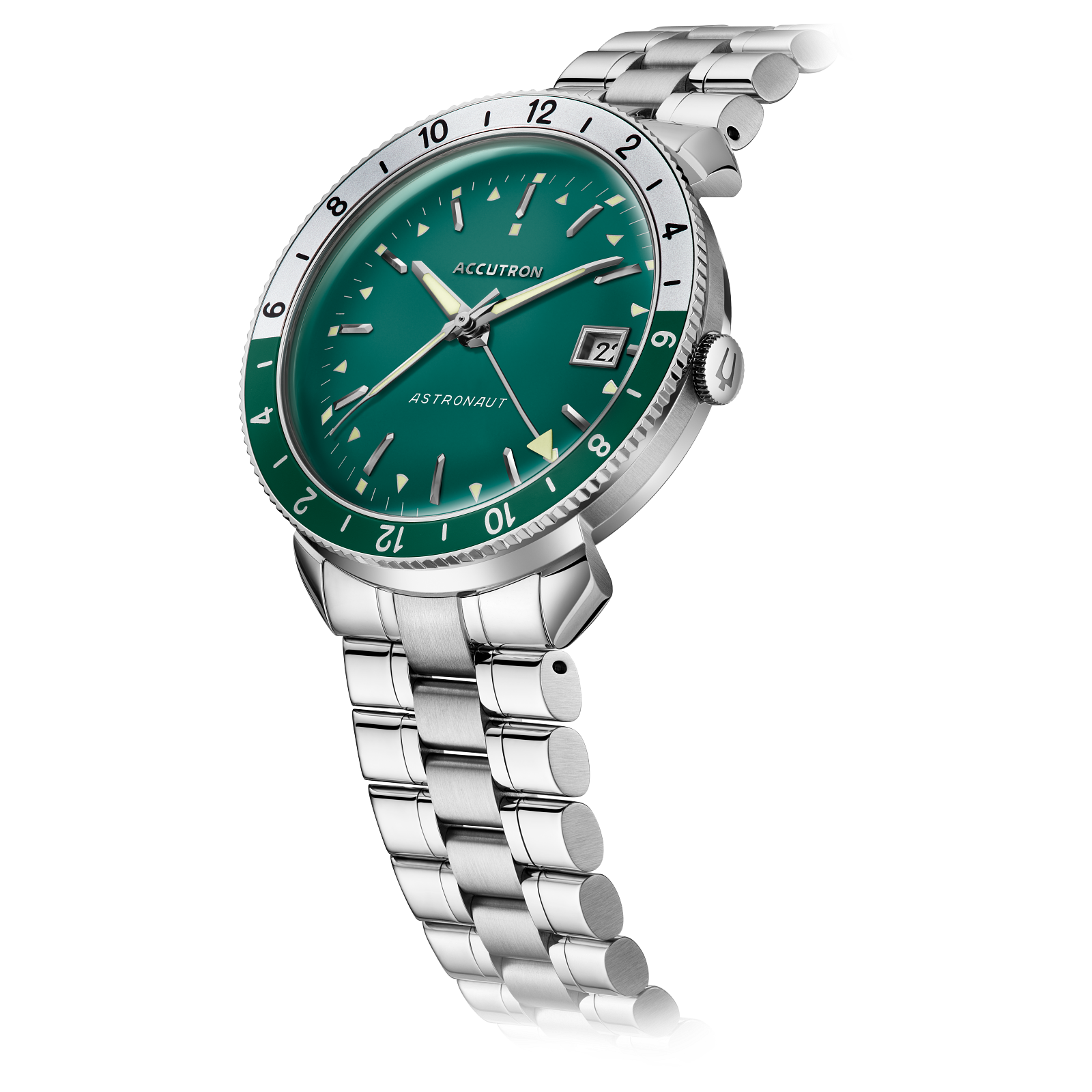 萬年鐘錶 - BULOVA 寶路華 Accutron Calibre 9058 GMT 綠色晝夜顯示錶圈自動機械男錶 26B205 錶徑 41MM