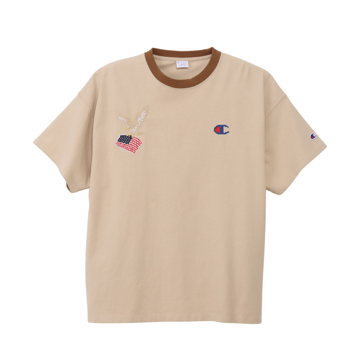 男款-CASUAL 寬版刺繡短袖TEE-淺褐色 (C3-D314-780)