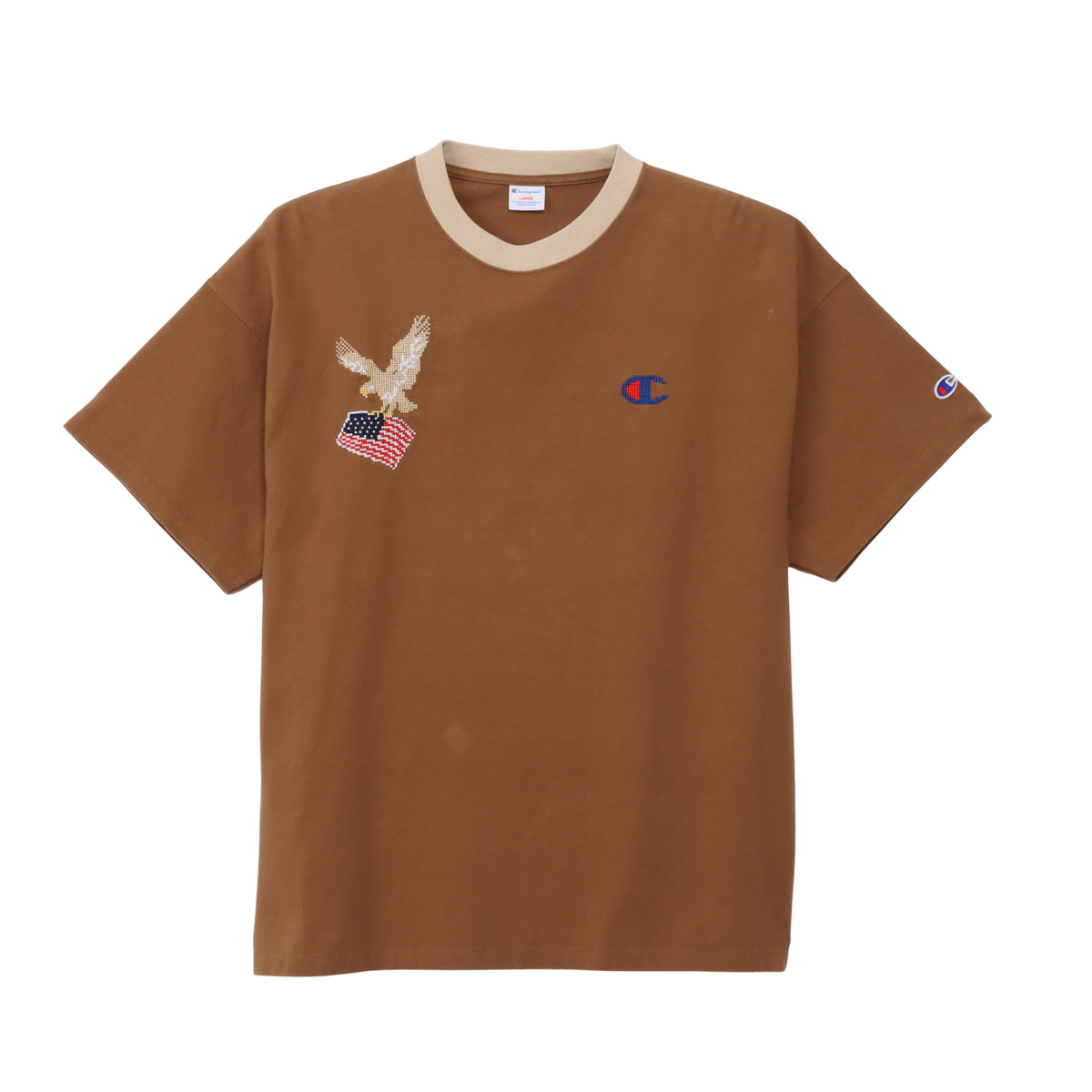 男款-CASUAL 寬版刺繡短袖TEE-淺棕色 (C3-D314-855)