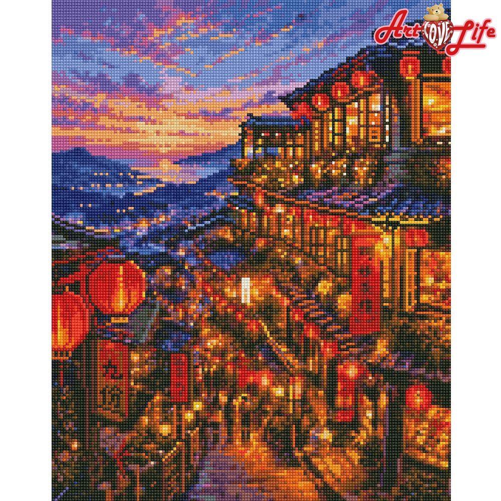 藝術生活 鑽石新設計 滿版立體鑽石畫【GJ6885】台灣風情_九份餘暉 40*50CM