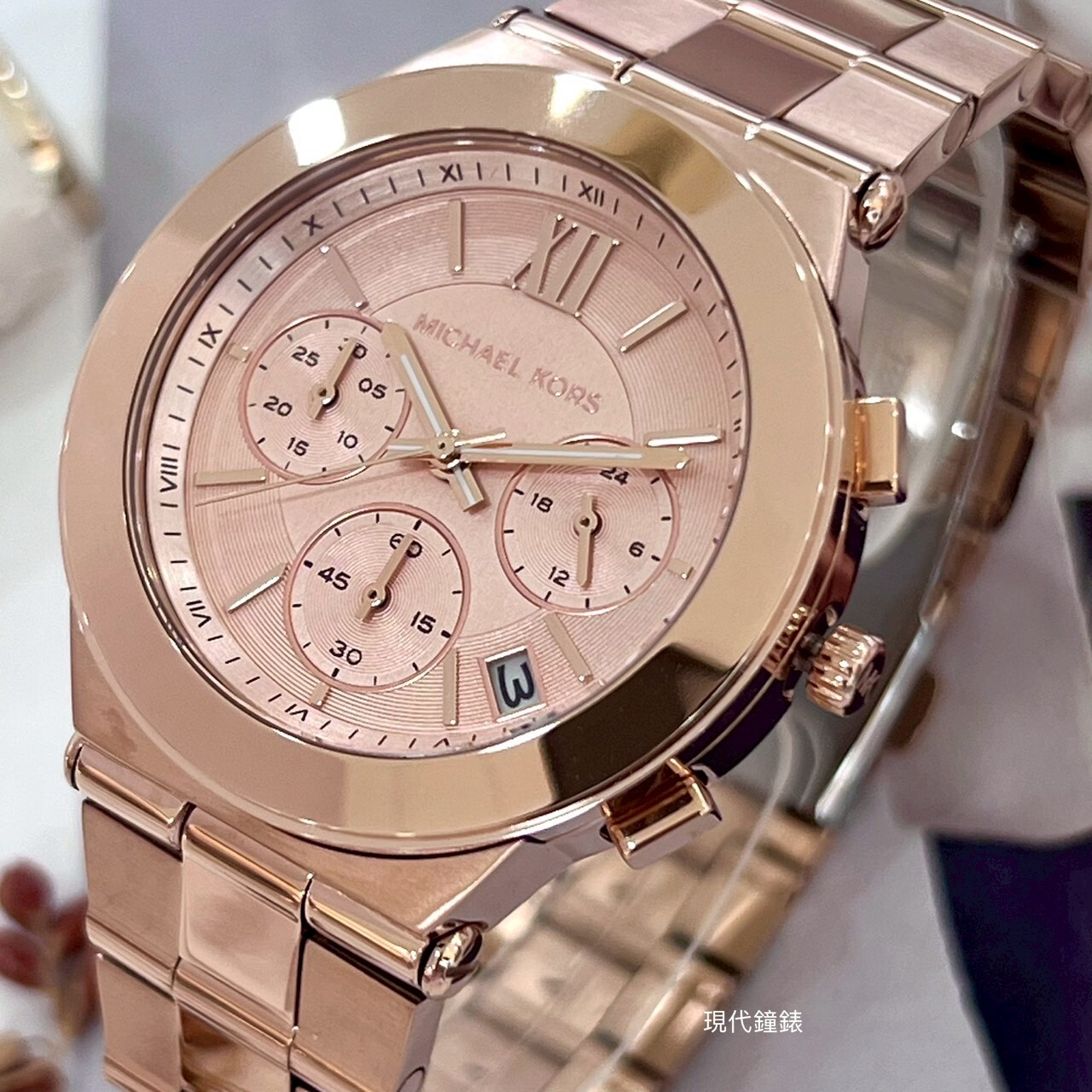【MICHAEL KORS】玫瑰竹影三眼腕錶MK7604 37mm 現代鐘錶