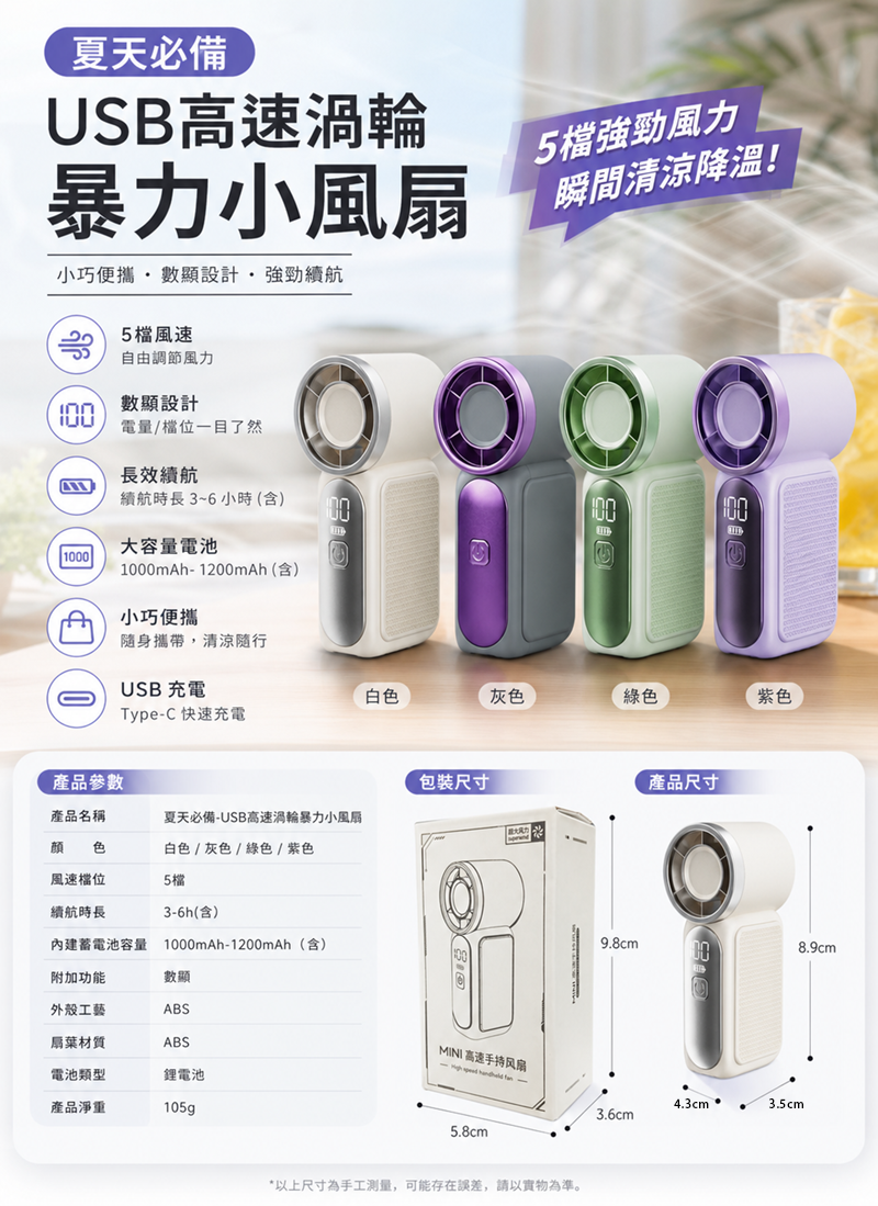 夏天必備-訂製USB高速渦輪暴力小風扇  升級送全彩LOGO BFA007