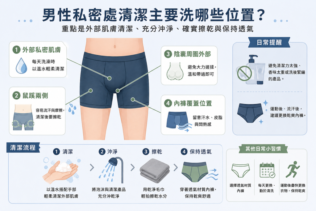 男性私密處清潔主要要洗哪些位置？