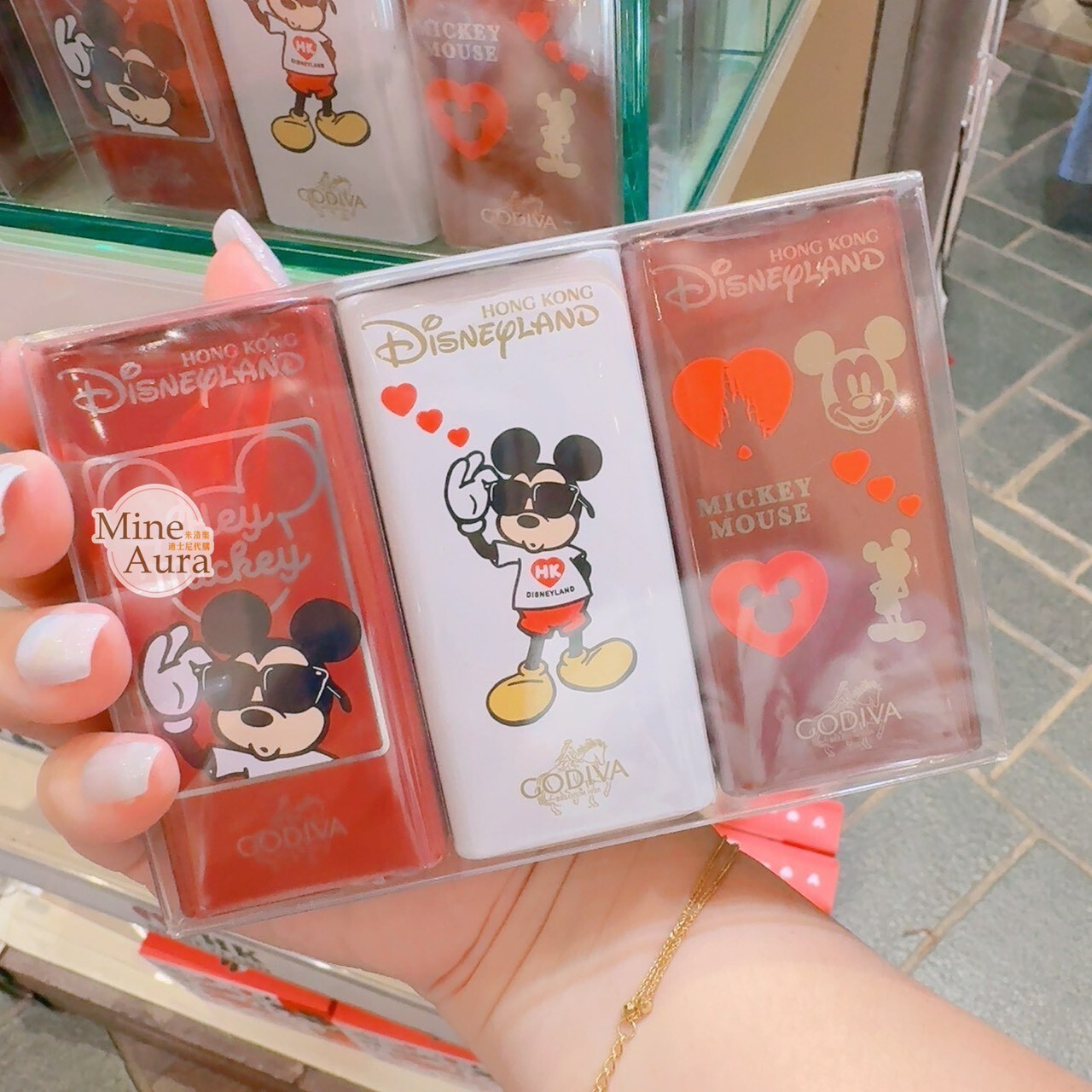 HONG KONG DISNEYLAND 系列 米奇 Mickey x GODIVA 聯名 巧克力球 隨身鐵盒 3入組 -香港迪士尼樂園