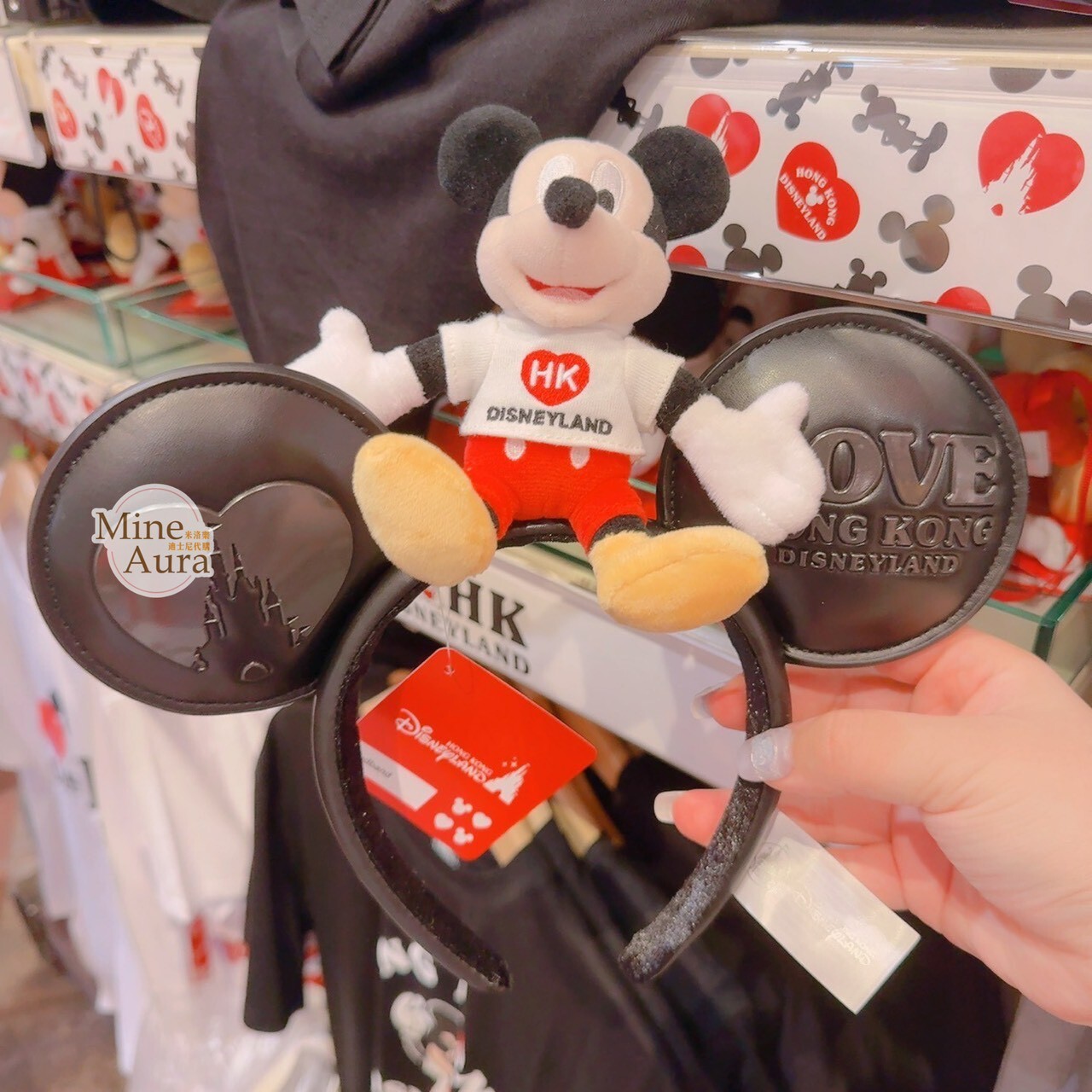 HONG KONG DISNEYLAND 系列 米奇 Mickey 絨毛 坐姿 立體耳朵 蝴蝶結 造型 髮圈 髮箍 -香港迪士尼樂園
