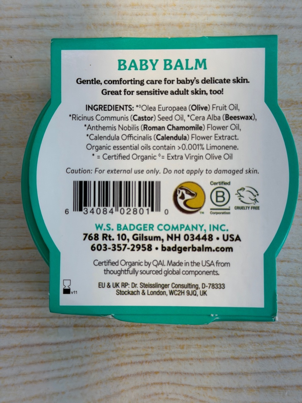 Badger organic baby balm 2oz (best before 2028/8/12)