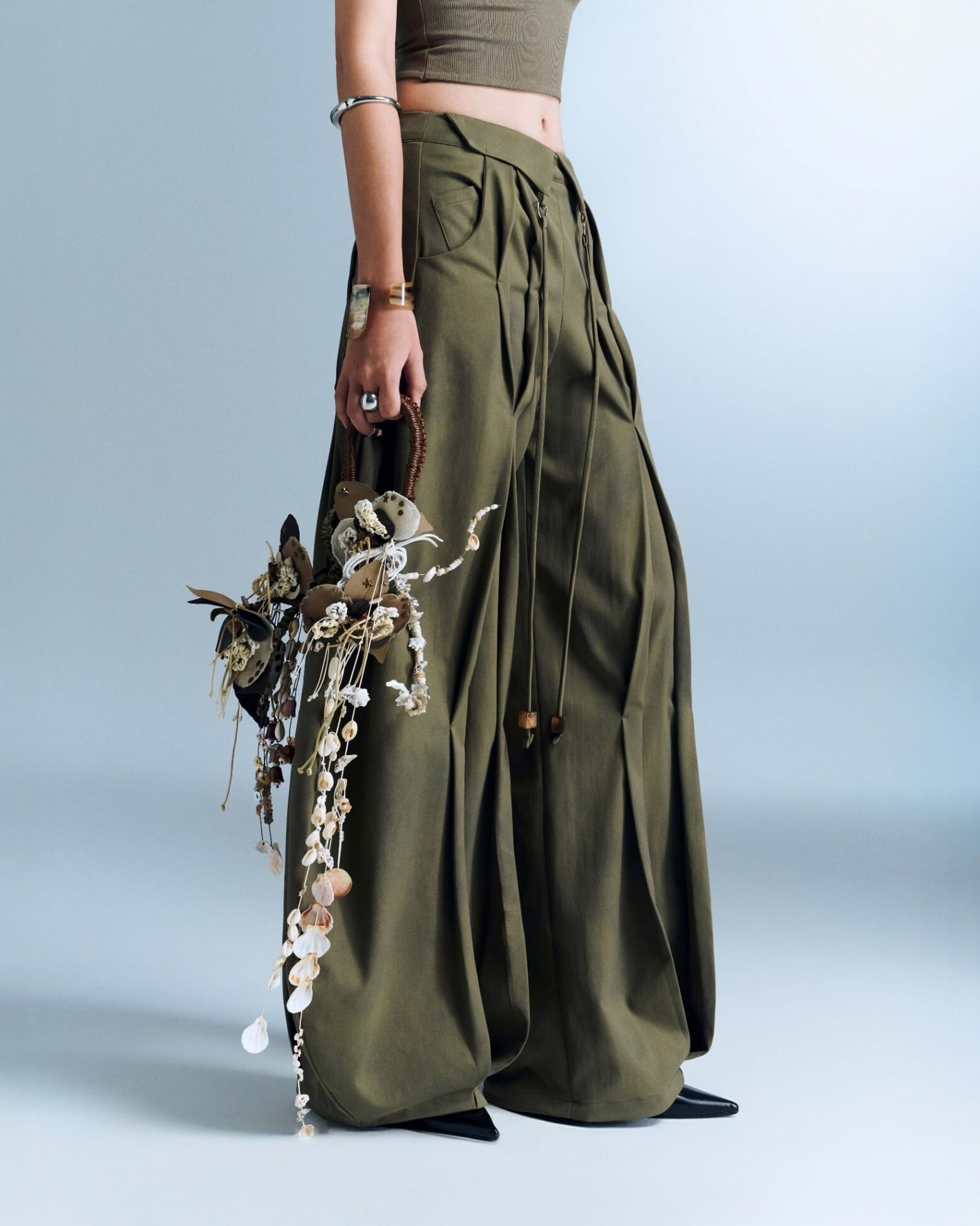 BUNNYHILL SOLOMON PANTS  多層褶皺闊腿褲 軍綠色