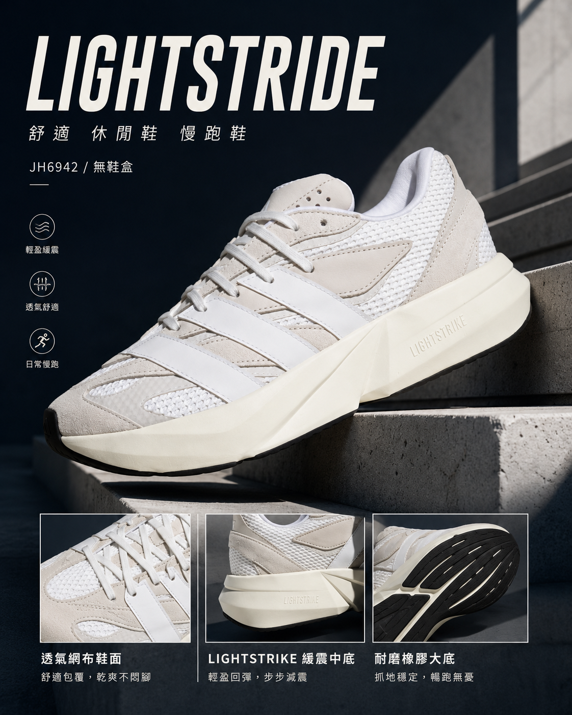 【日本限時連線代購】Adidas Lightstride 舒適 休閒鞋 慢跑鞋 JH6942 米白 無鞋盒