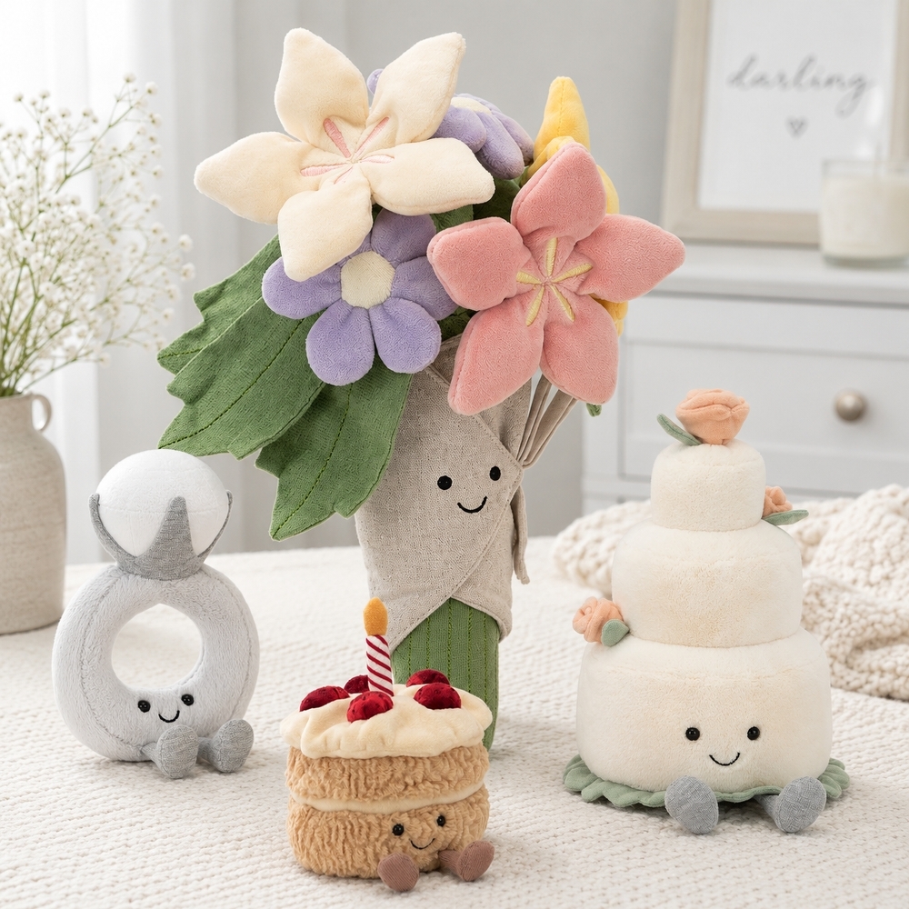 JELLYCAT 趣味物品系列 捧花 幸福花束 婚戒 生日蛋糕 婚禮蛋糕 情人節 創意 玩偶 毛絨公仔 16/20/28/31cm