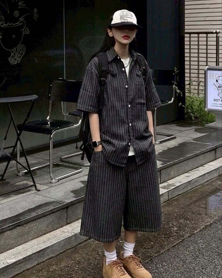 #99096 單寧條紋套裝