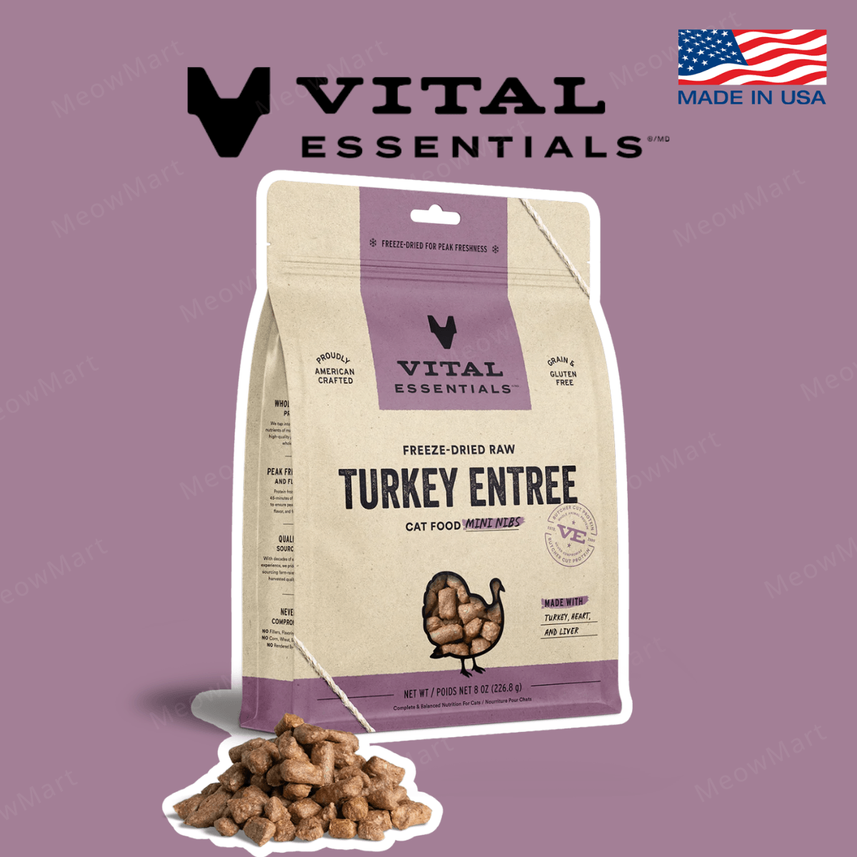 Vital Essentials 凍乾火雞肉迷你肉粒 (8oz / 12oz)