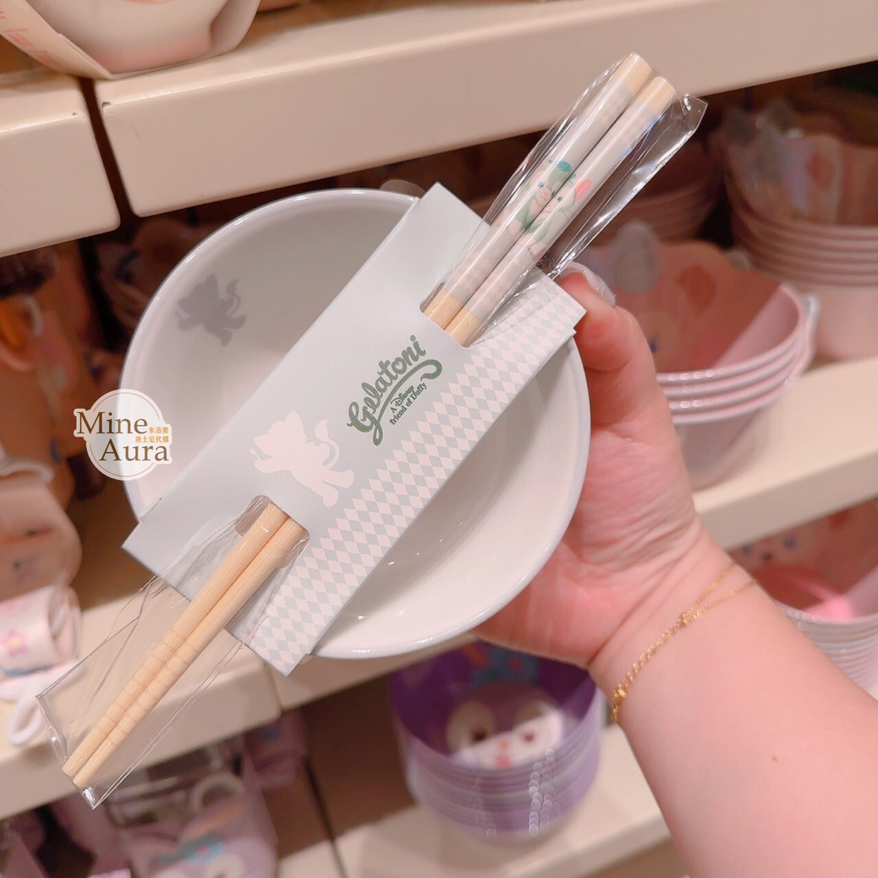 傑拉托尼 畫家貓 Gelatoni 大頭 圖案 碗 + 筷子 餐具組 -香港迪士尼樂園