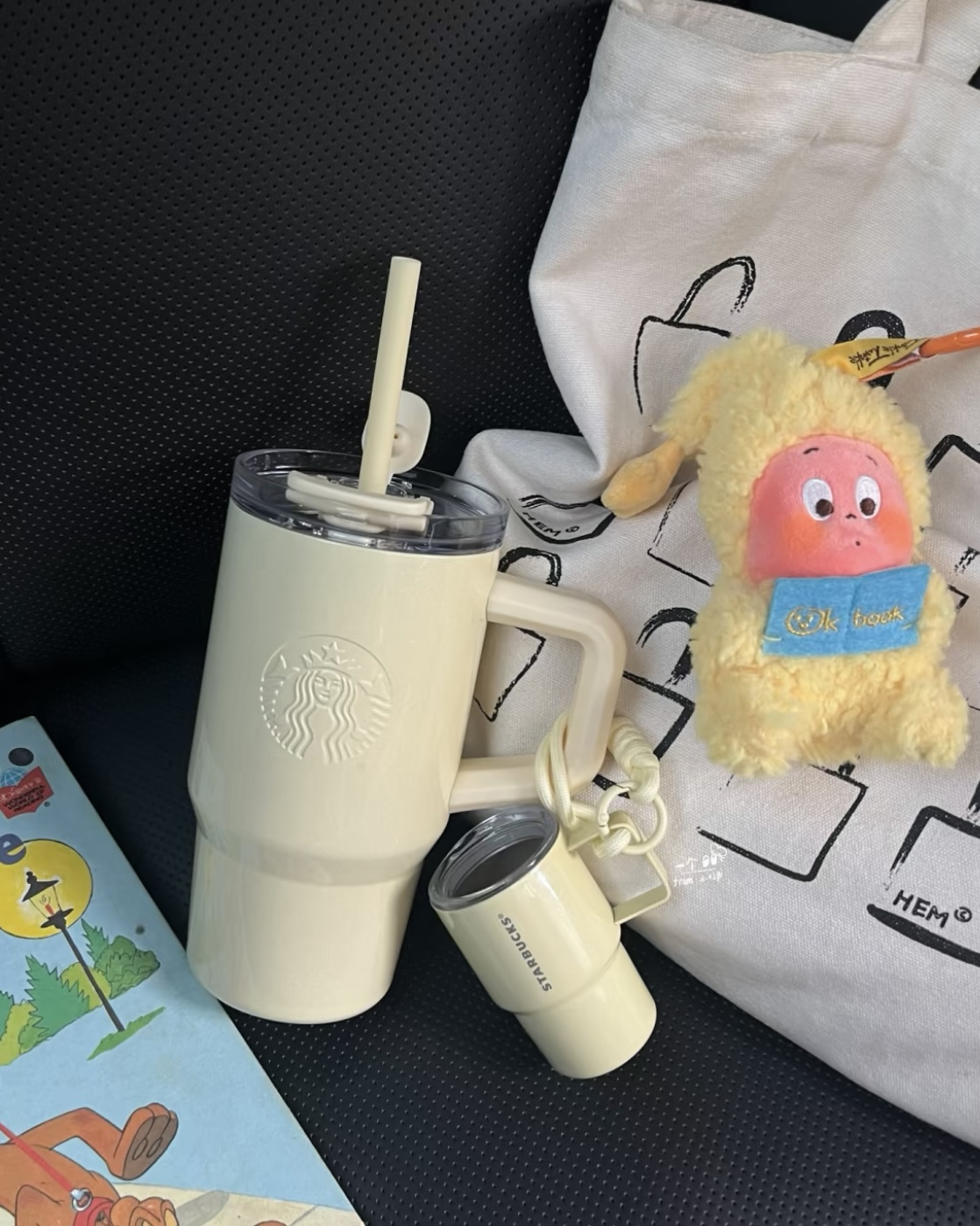 STARBUCKS 星巴克 心情氣象局系列 奶油黃 不鏽鋼雙飲杯 吸管杯 615ml 附迷你杯吊飾
