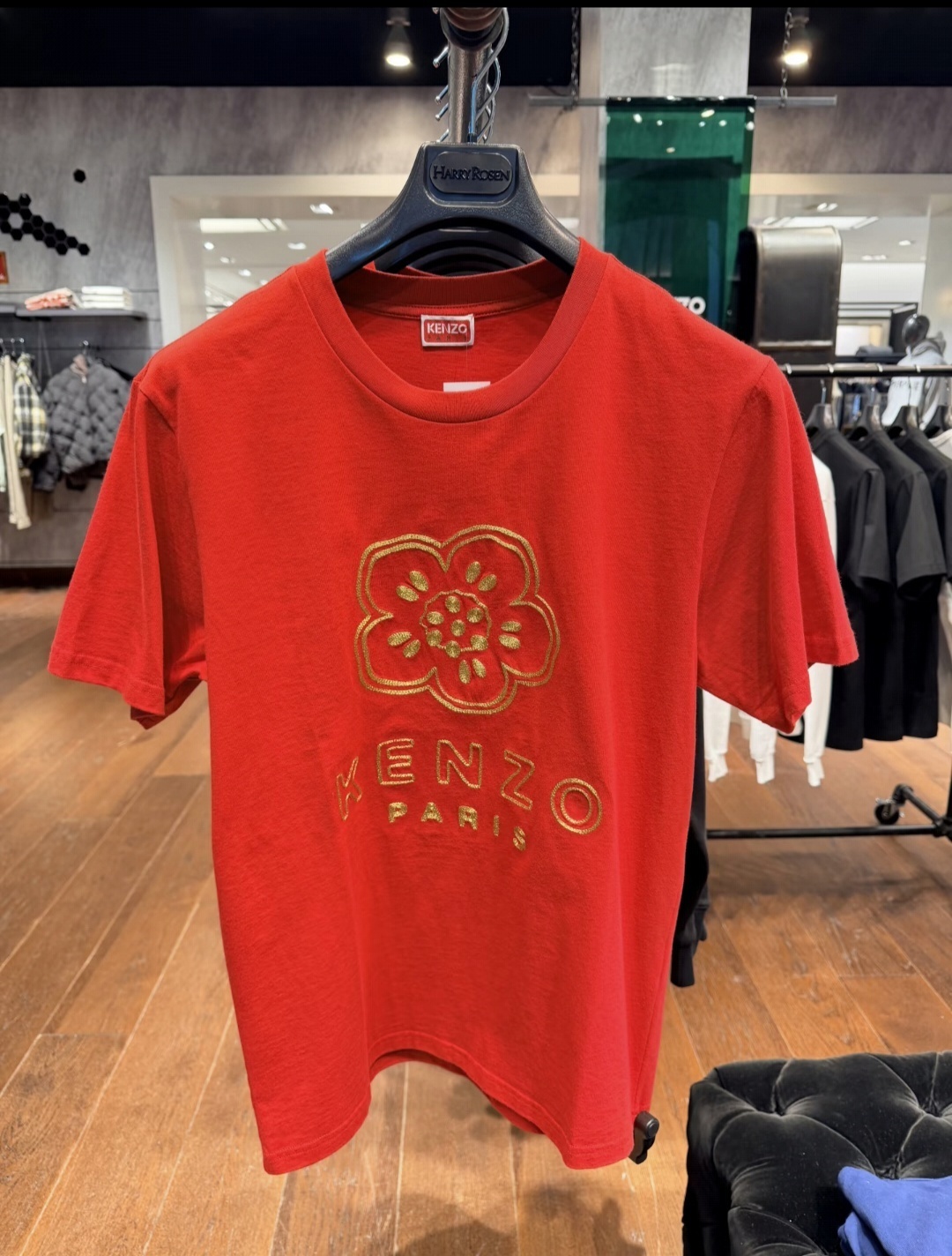 KENZO 紅色 併 金色刺繡海棠花 Tee