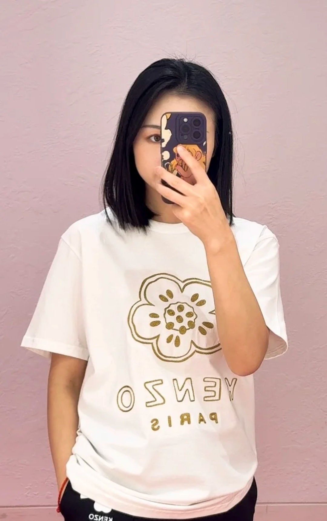 KENZO 白色 併 金色刺繡海棠花 Tee
