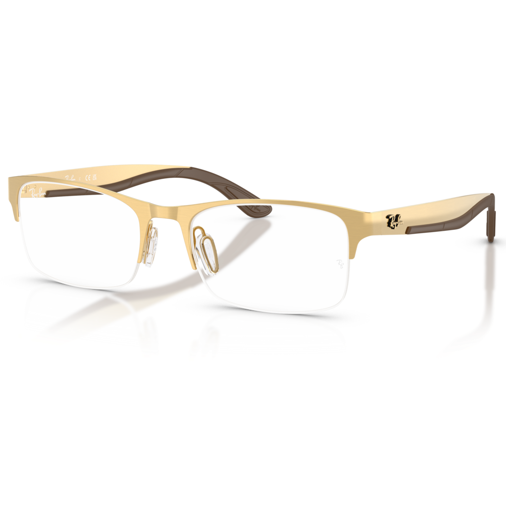【RayBan】RB7551 3220 56mm 半方框光學眼鏡♣(金/棕)