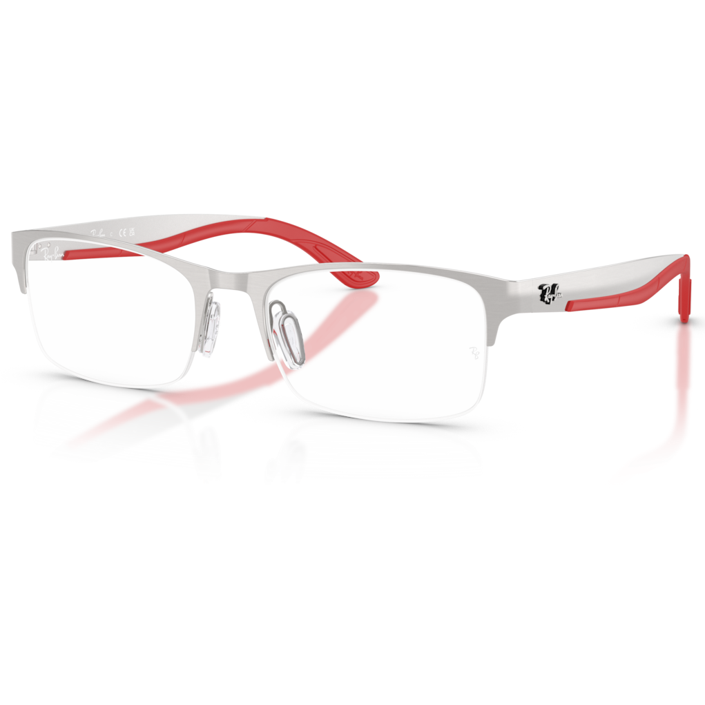 【RayBan】RB7551 3219 56mm 半方框光學眼鏡♣(銀/紅)