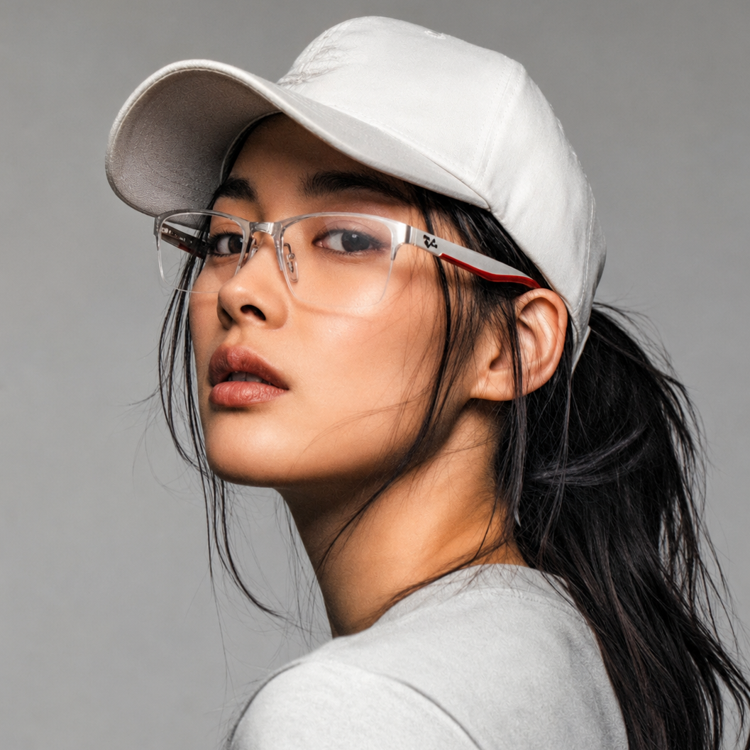 【RayBan】RB7551 3219 56mm 半方框光學眼鏡♣(銀/紅)