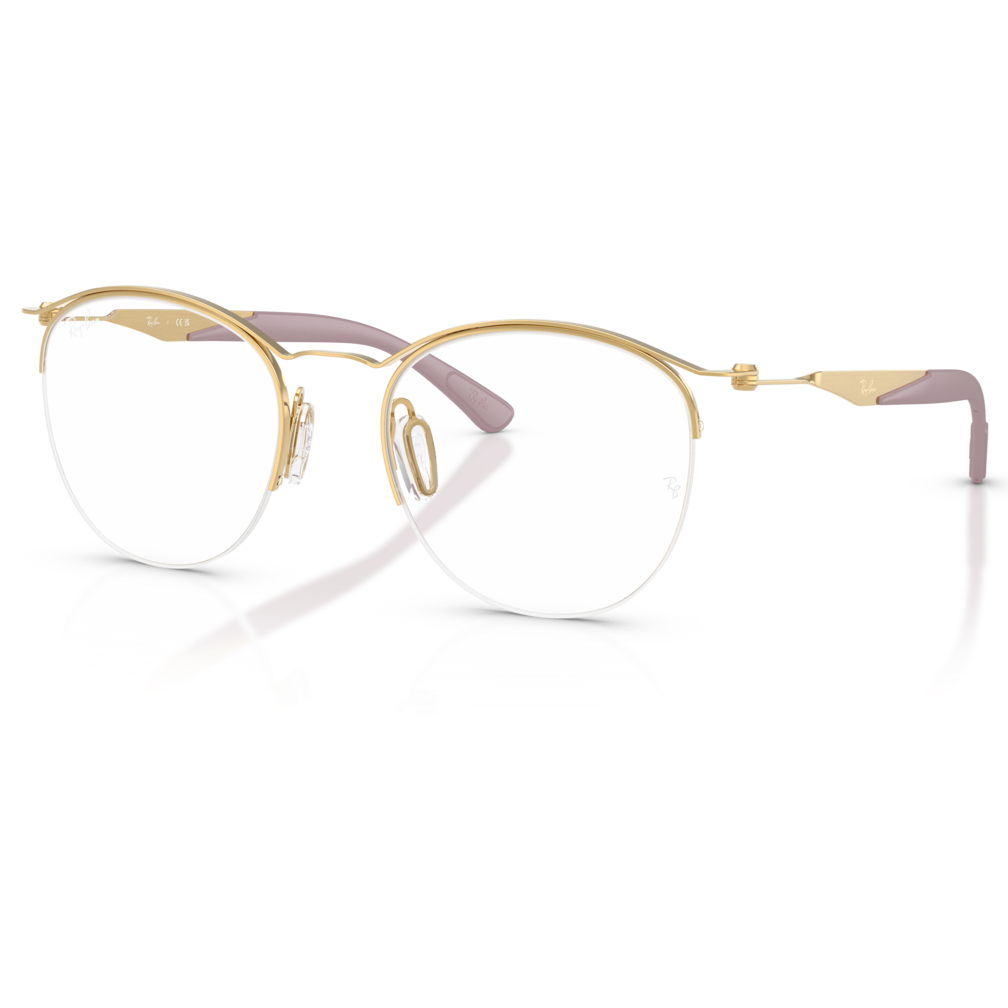 【RayBan】RB7553 3218-52mm 半圓框光學眼鏡♣(金/粉紫)