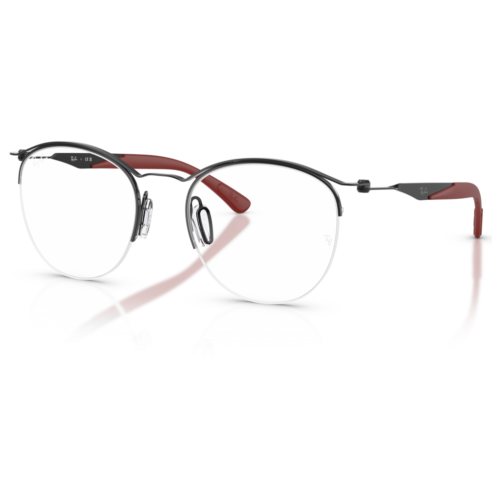 【RayBan】RB7553 3215 52mm 半圓框光學眼鏡♣(黑/深紅)
