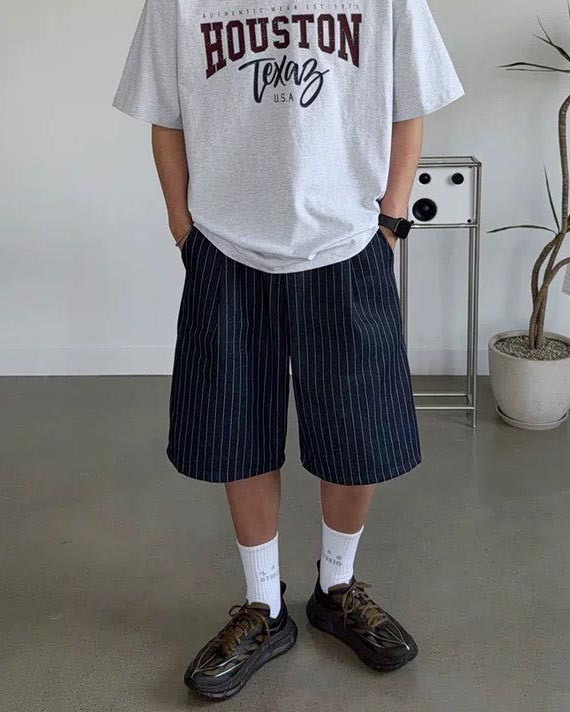 #99096 單寧條紋套裝 藍色褲子 男生室內穿搭照