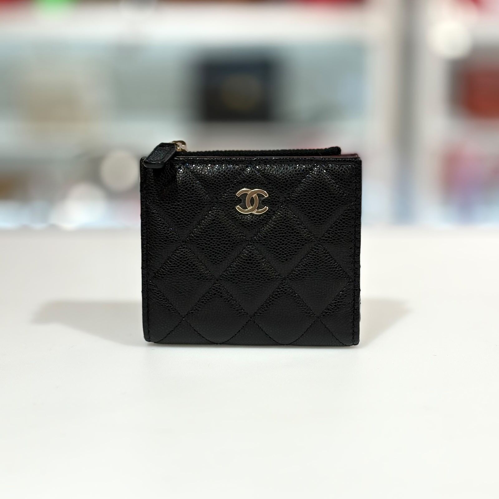 全新CHANELWALLETS, 香奈兒拉鏈短銀包, AP3388, 黑色荔枝皮,淡金扣 @晶片 #BRAND NEW #香榭站正品