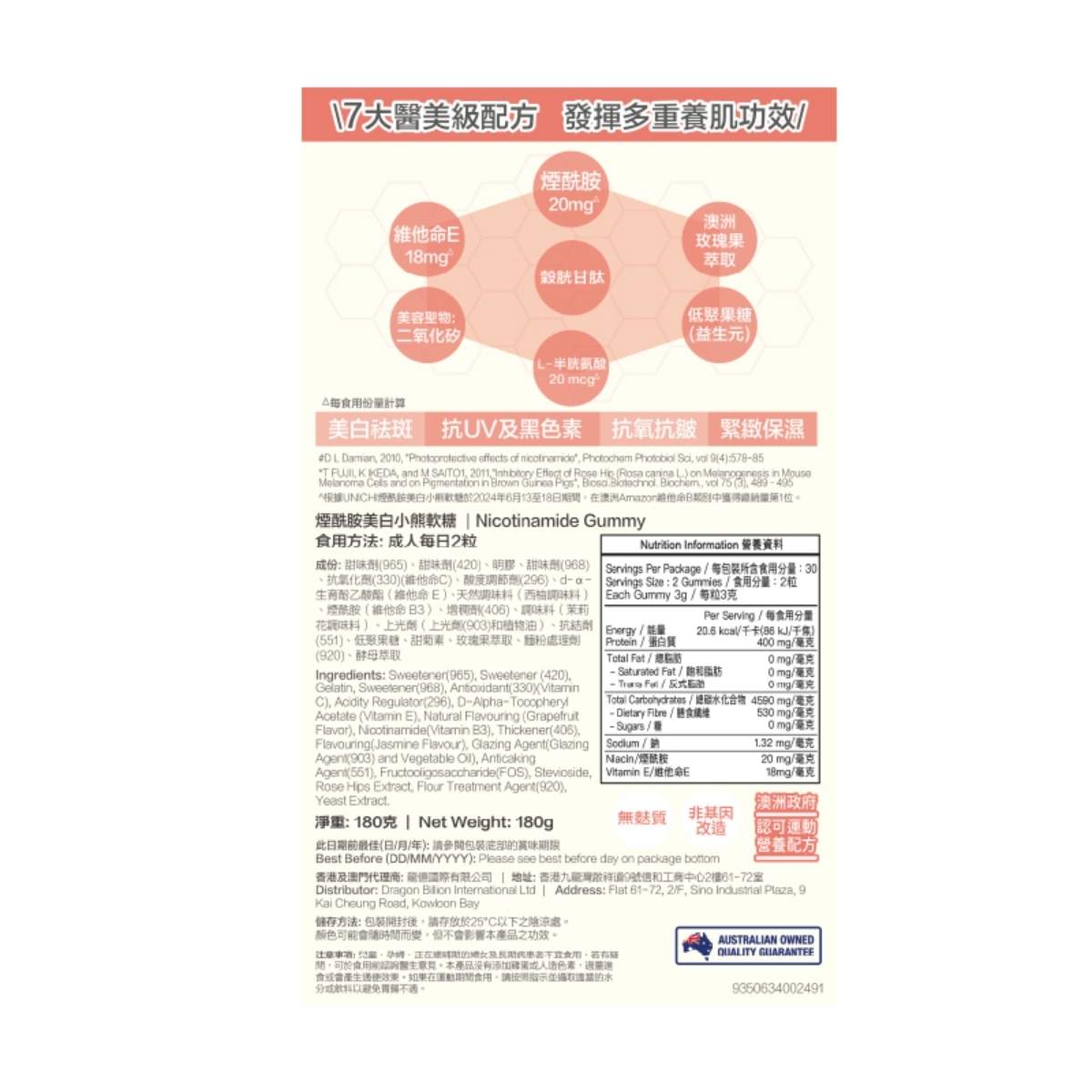 Unichi - Teddi Lab Niacinamide Whitening Gummy Bears (60 pieces)