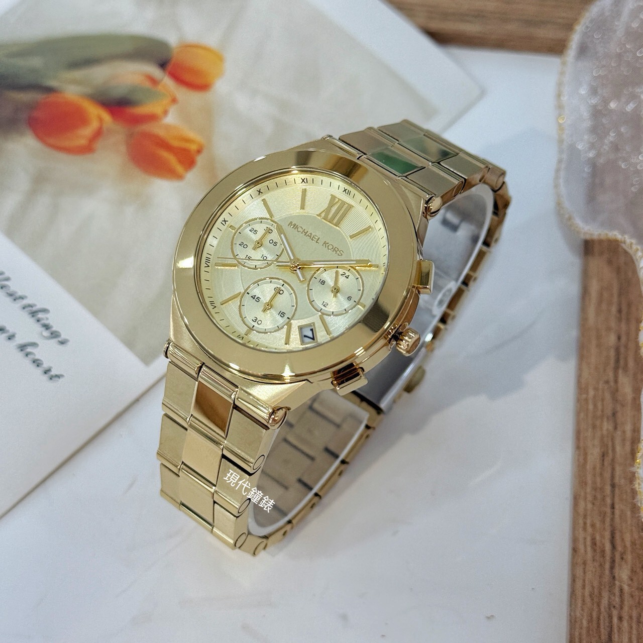 【MICHAEL KORS】金色竹影三眼腕錶MK7603 37mm 現代鐘錶
