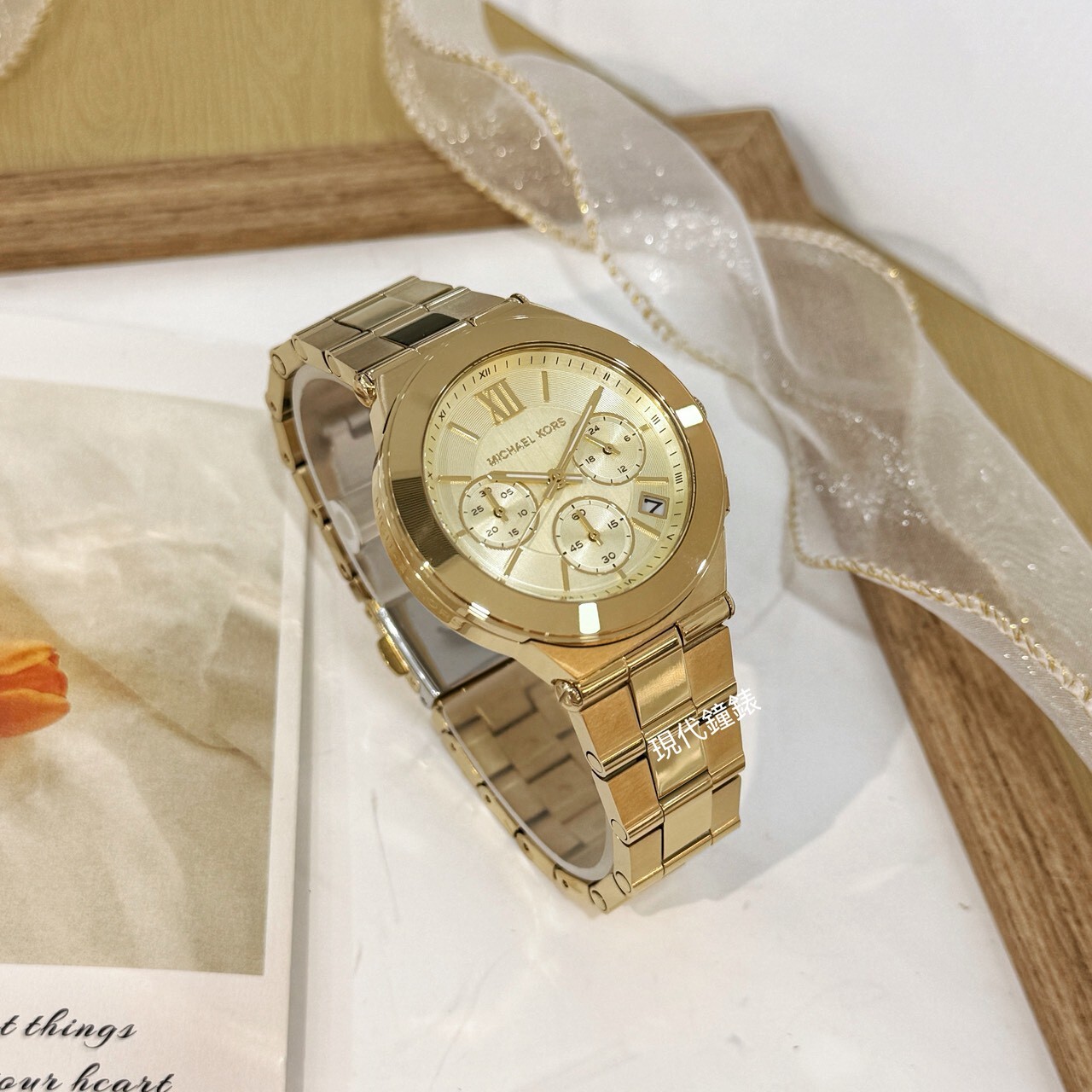 【MICHAEL KORS】金色竹影三眼腕錶MK7603 37mm 現代鐘錶