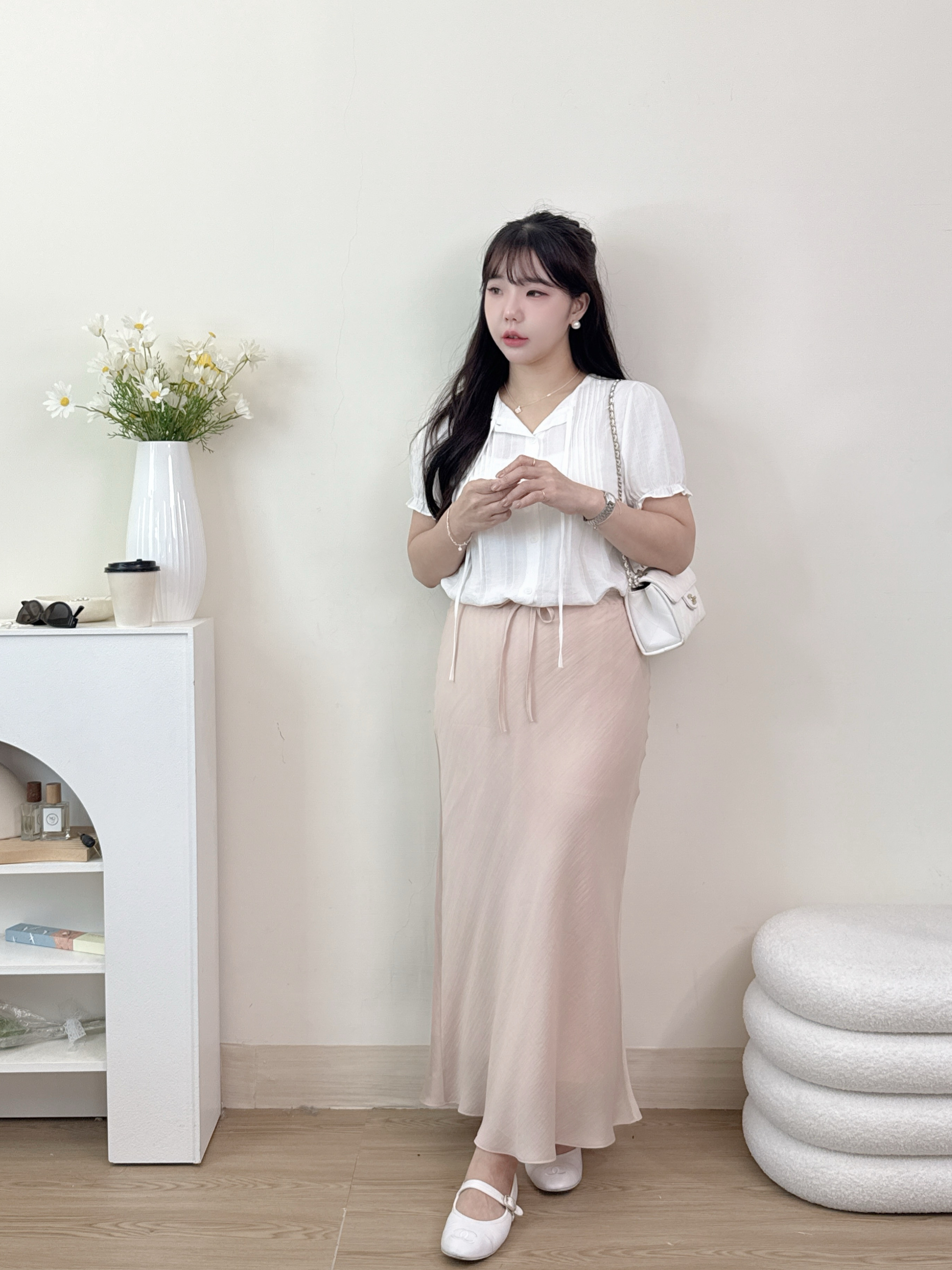 韓系簡約綁帶短袖襯衫
