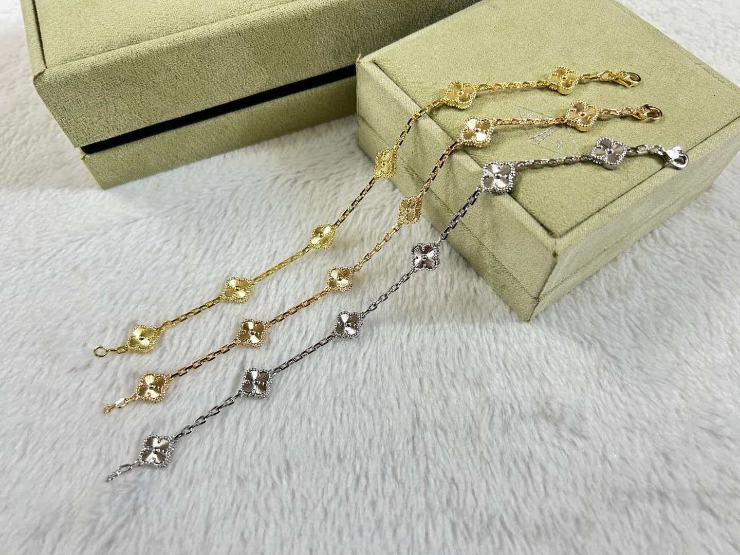18k”mini CNC經典全鐳射激光六花四葉草’高奢定製手鍊