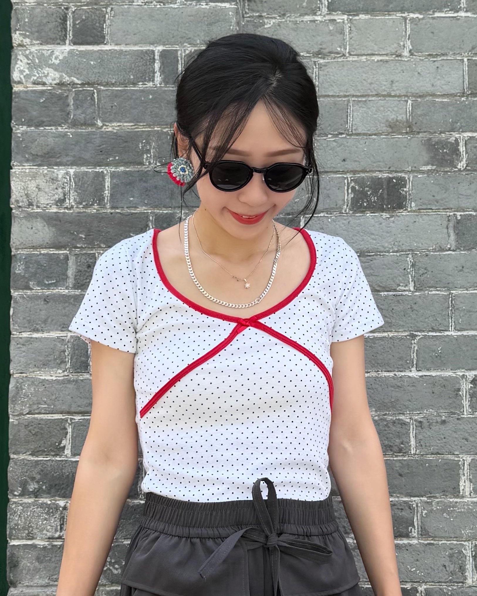 6月新品♥大圓領波點Top[微彈性]
