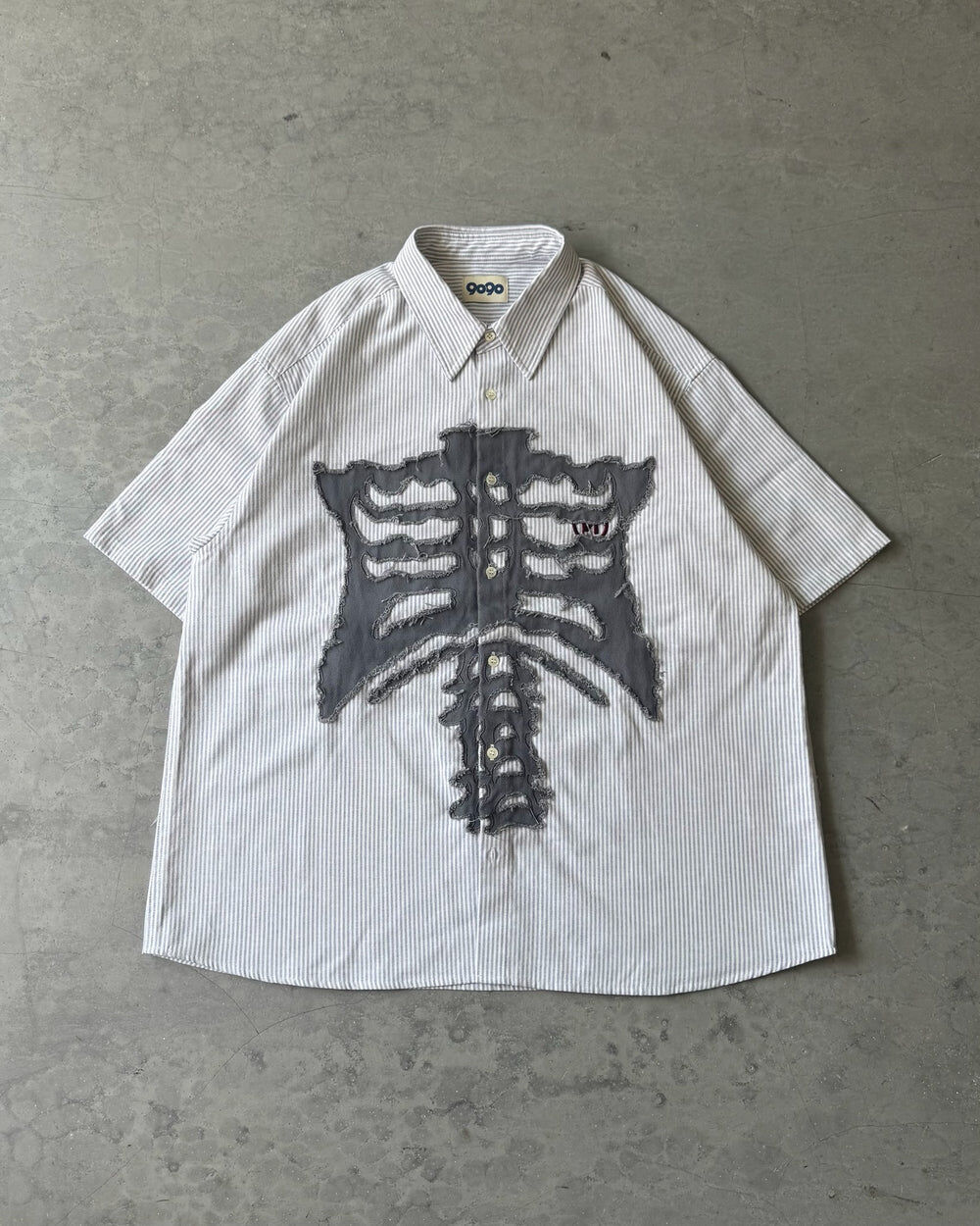 2026SS 9090 Bone Stripe S/S Shirt Y2K 破壞 骨頭 格紋 短袖 襯衫 現貨 NN2298