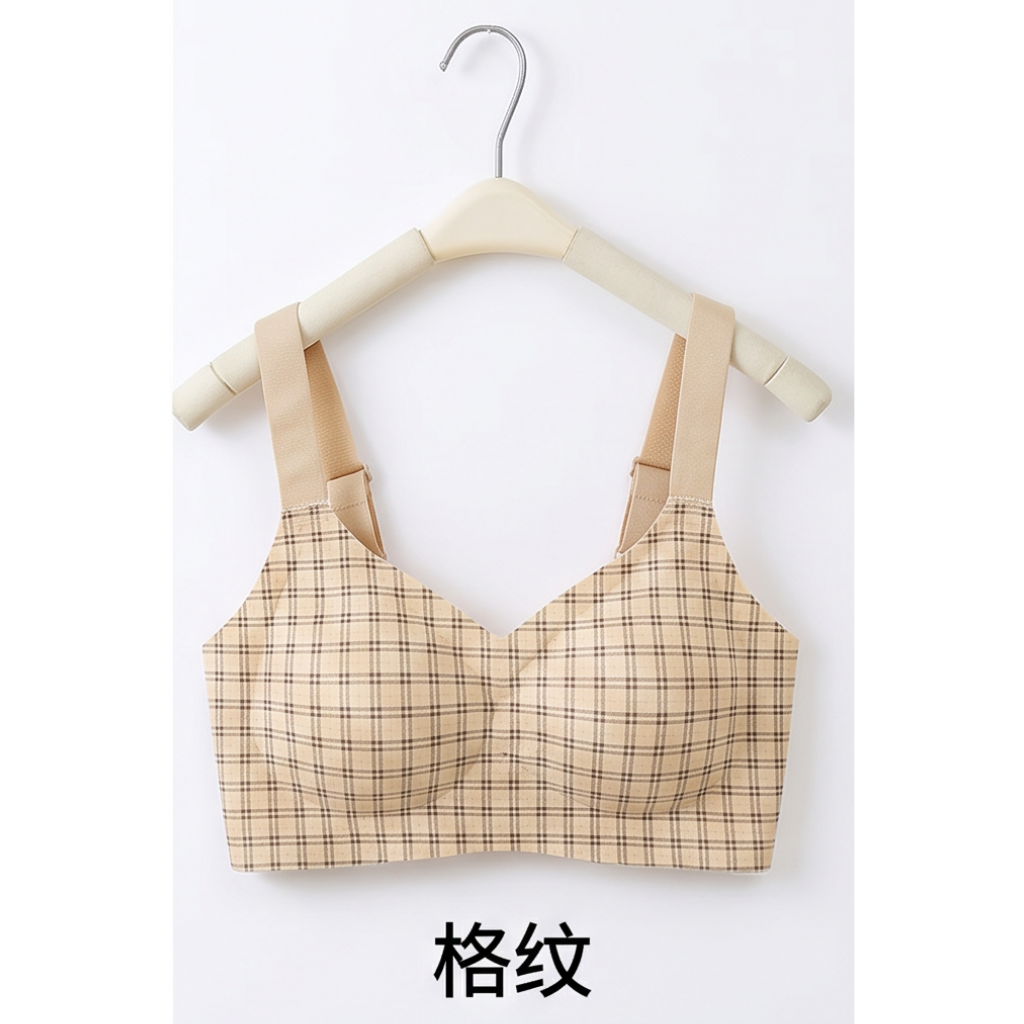 HKCG0605-097 DYH37-裸感無鋼圈印花內衣套裝 格紋 (A97M-3XL)
