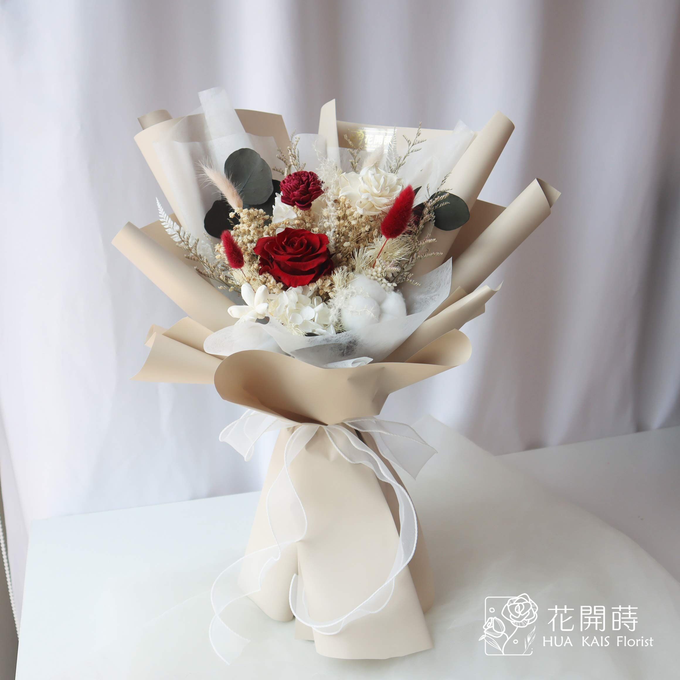 永生花束|素雅紅永生花束(L)|大型花束|永生花|情人節花束|畢業花束|生日花束
