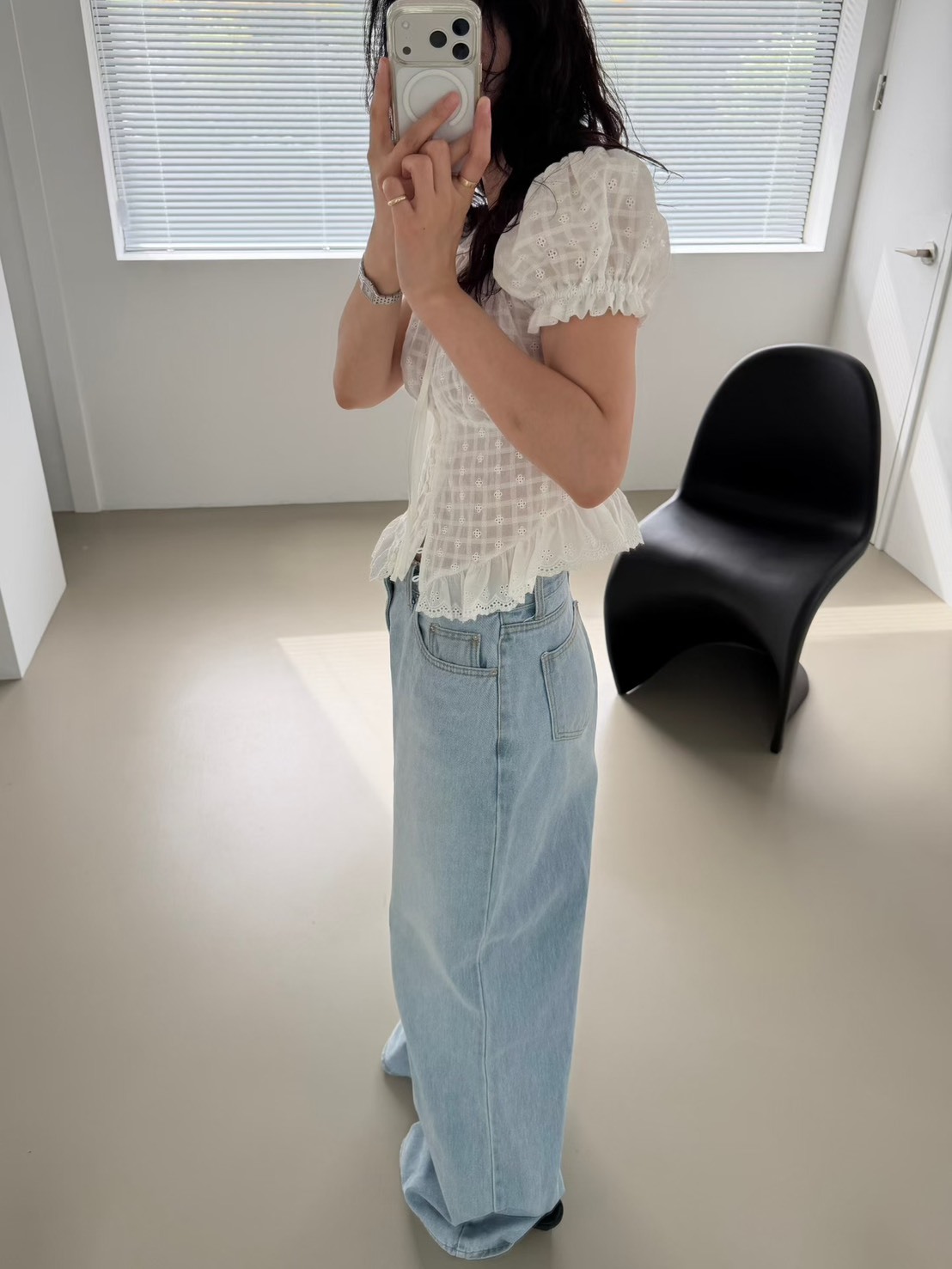 格紗綁結襯衫