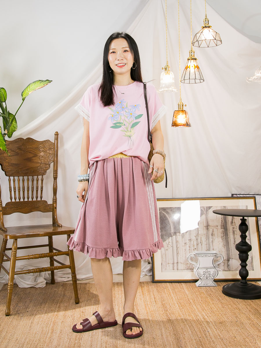 【5/6-7/6限時優惠】袖口LACE．花花PRINT．COTTON料TOP