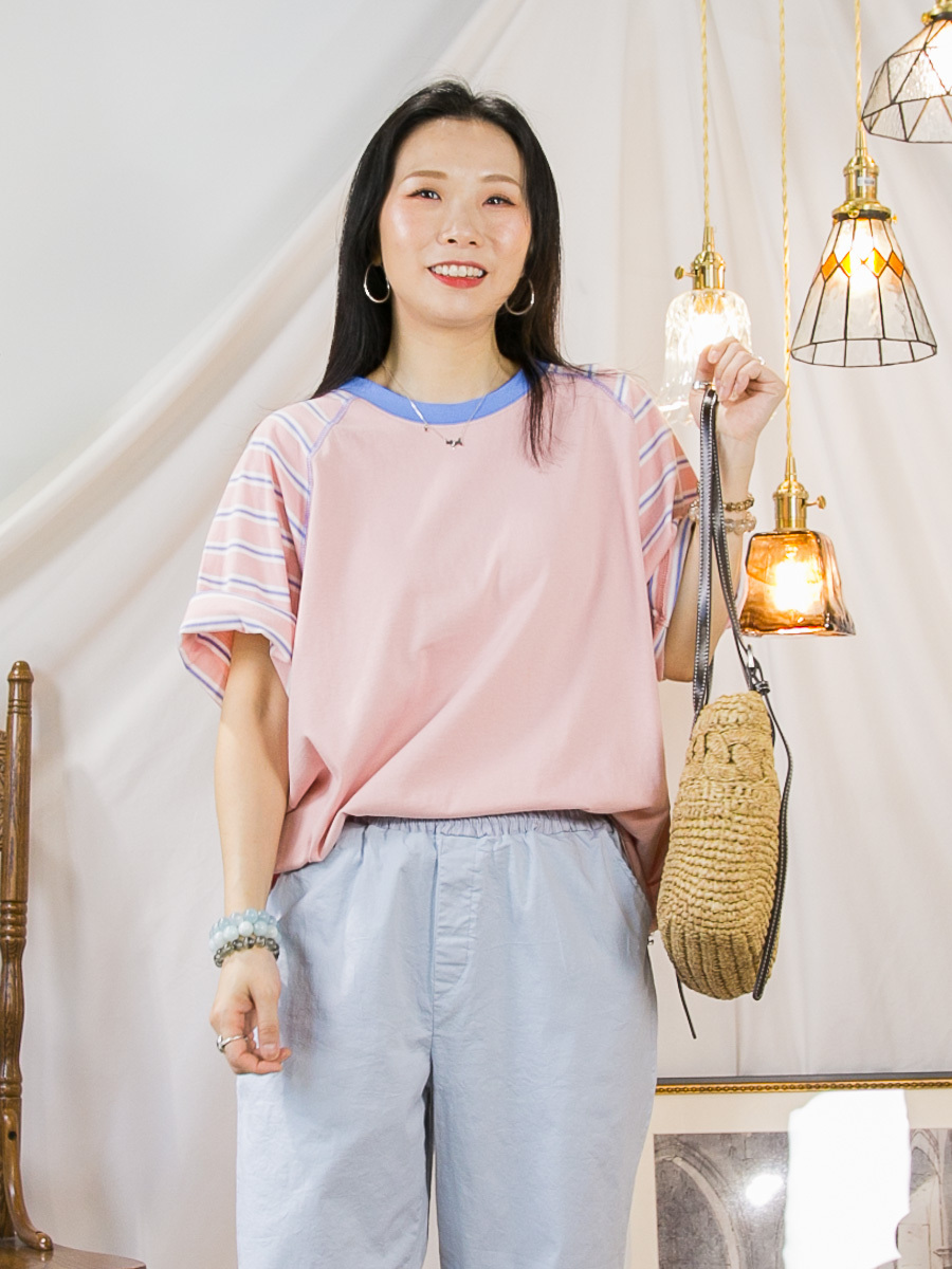 手袖橫間．淨色 COTTON料TOP