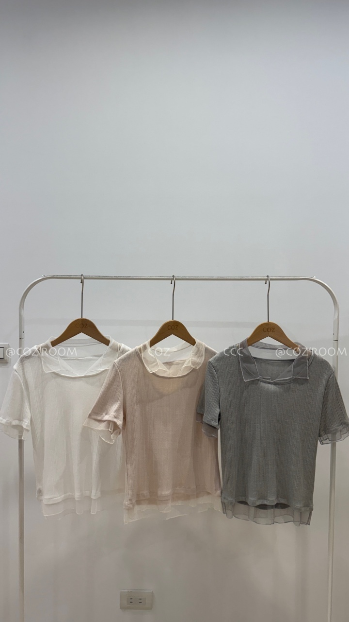 小漂亮透紗領拼接上衣 3colors _2811