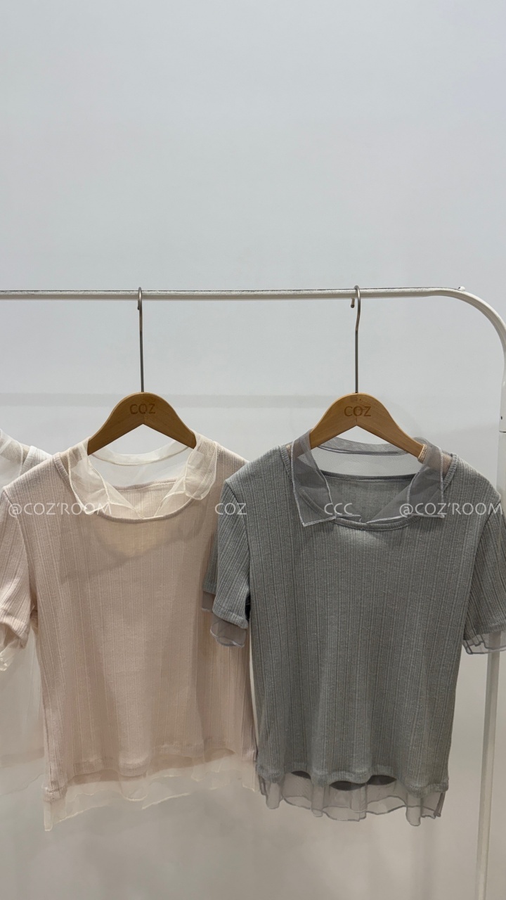 小漂亮透紗領拼接上衣 3colors _2811