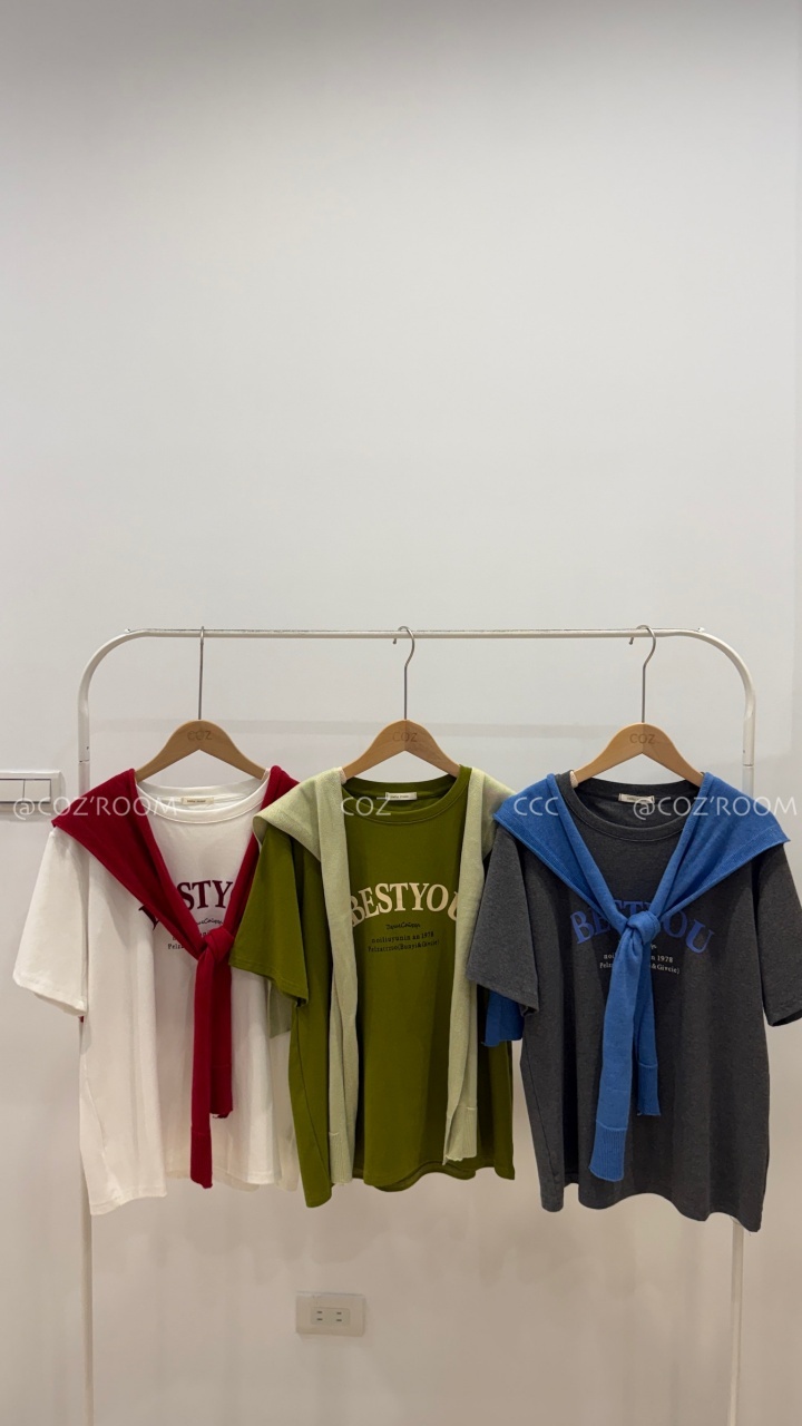 (1+1) Best You 植絨英字Tee+披巾 SET 3colors _5005