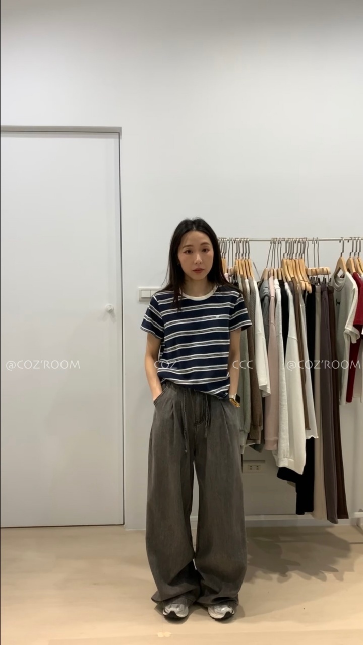 基礎款細條配色小標棉織上衣Tee _9016
