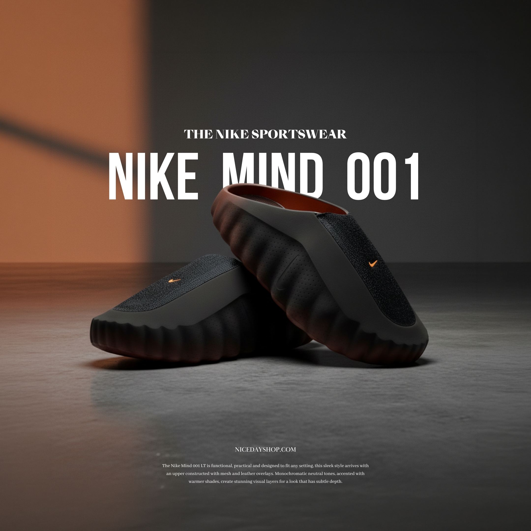 NICEDAY 代購 Nike Mind 001 黑橘 黑色 黑 橘 按摩 漸層 舒適 拖鞋 IR2175-200