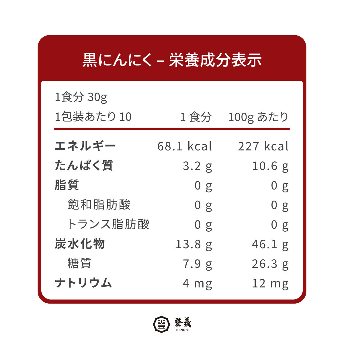 登義台灣黑蒜頭營養標示