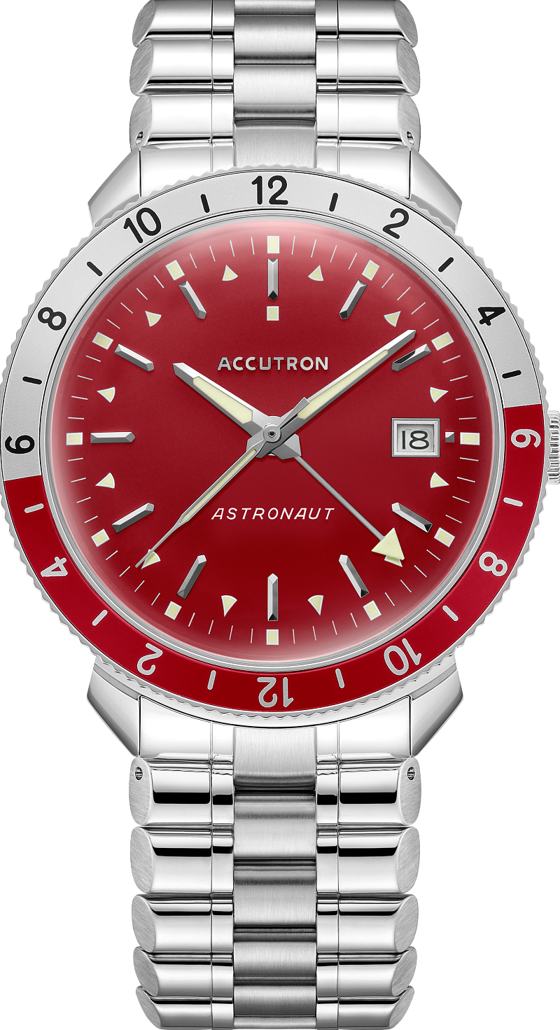 萬年鐘錶 - BULOVA 寶路華 Accutron Calibre 9058 GMT 紅色晝夜顯示錶圈自動機械男錶 26B206 錶徑 41MM