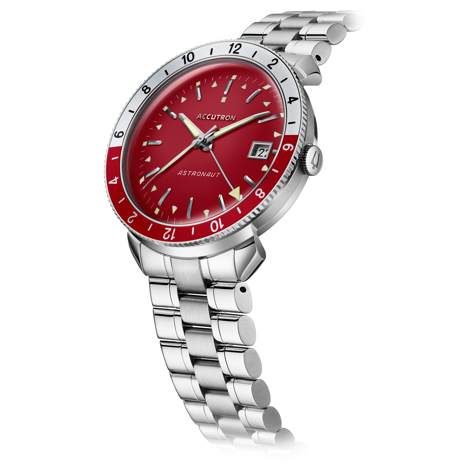 萬年鐘錶 - BULOVA 寶路華 Accutron Calibre 9058 GMT 紅色晝夜顯示錶圈自動機械男錶 26B206 錶徑 41MM