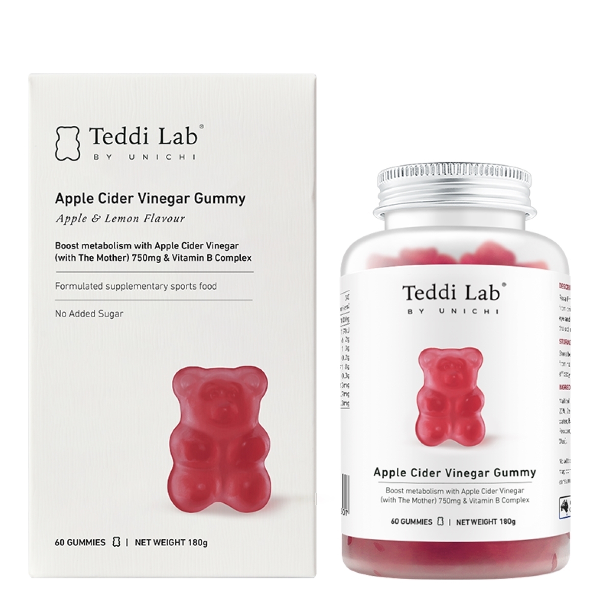 Unichi - Teddi Lab 蘋果醋 小熊軟糖 60粒（促進代謝，含維生素B族）