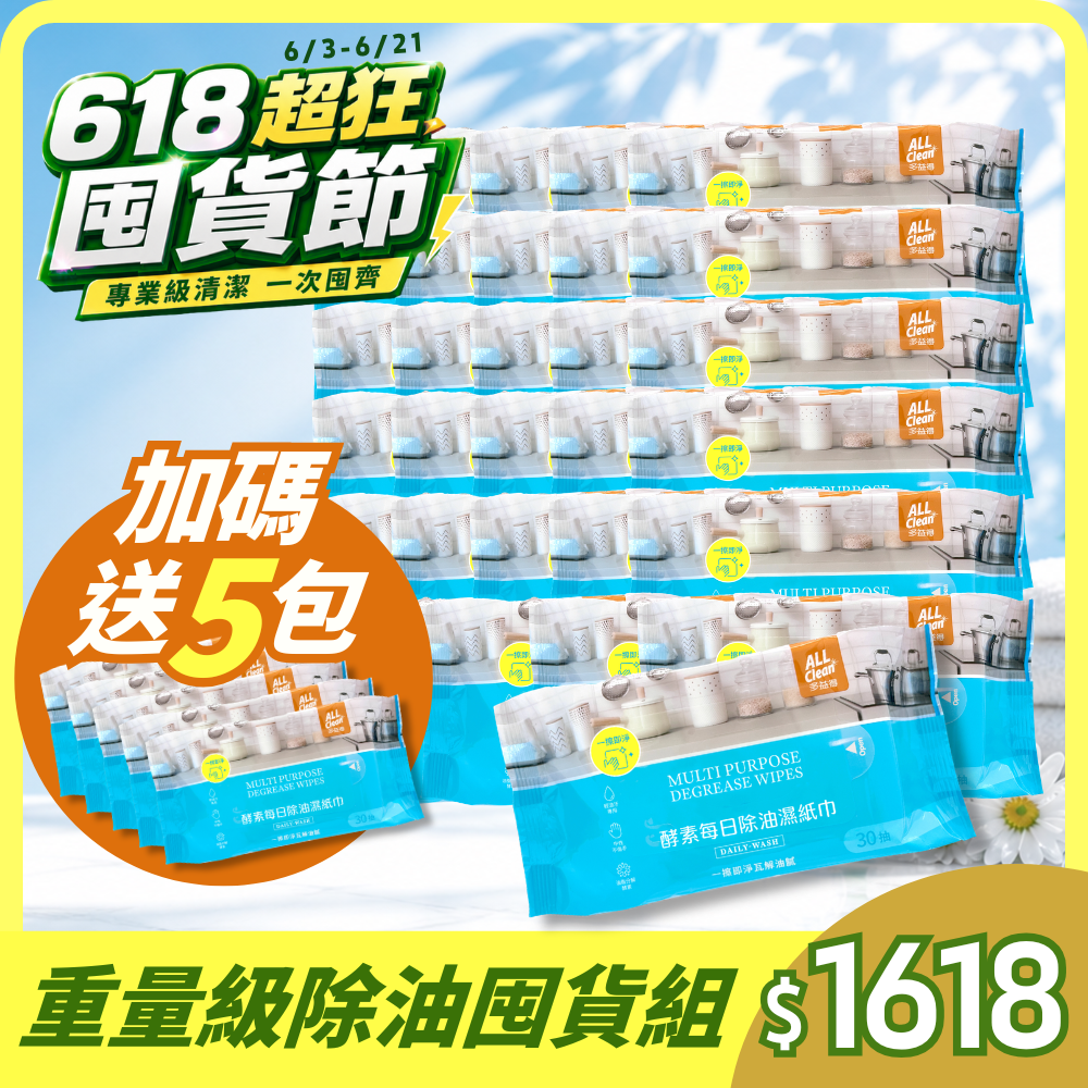 【618超狂囤貨節】超狂加倍除油濕紙巾組