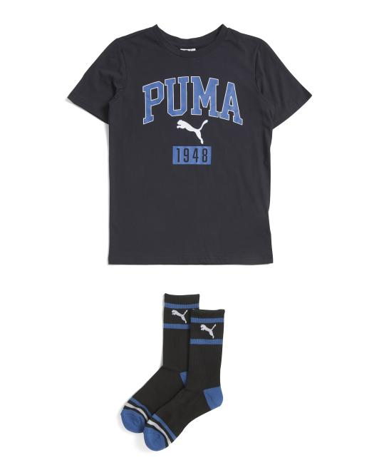 【預購】PUMA H060510 大童款短袖與中筒襪兩件套